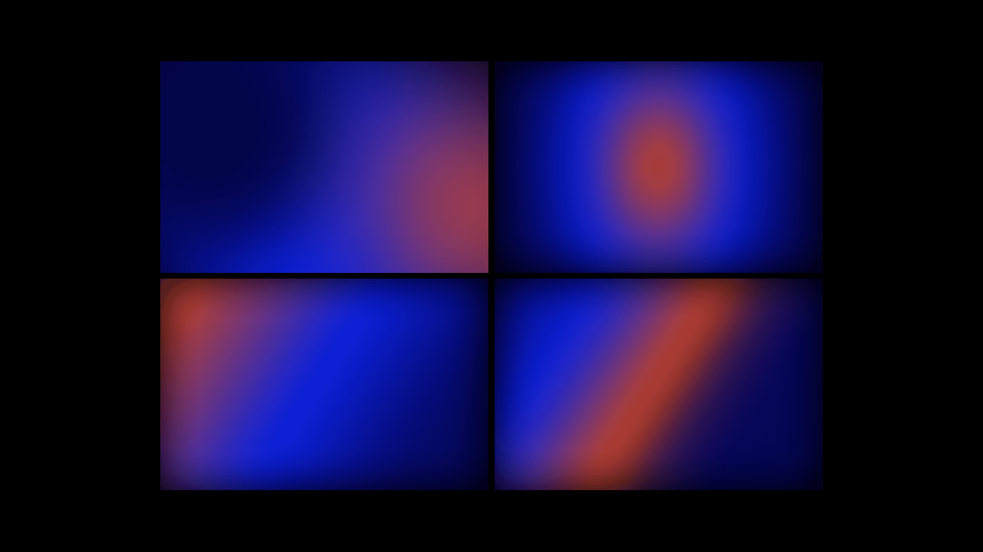 Four brand gradient swatches: deep blue washes with warm red accents.