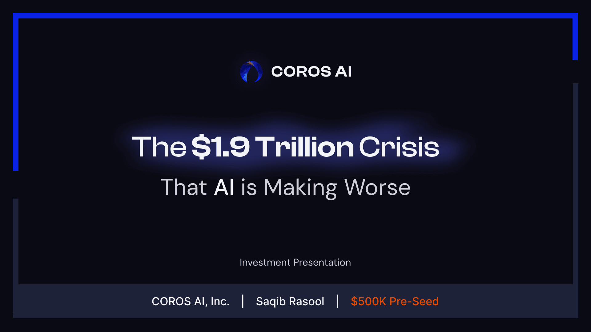 The COROS AI investment presentation cover slide.