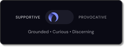 Redesigned personality toggle set toward Supportive, described as Grounded · Curious · Discerning.