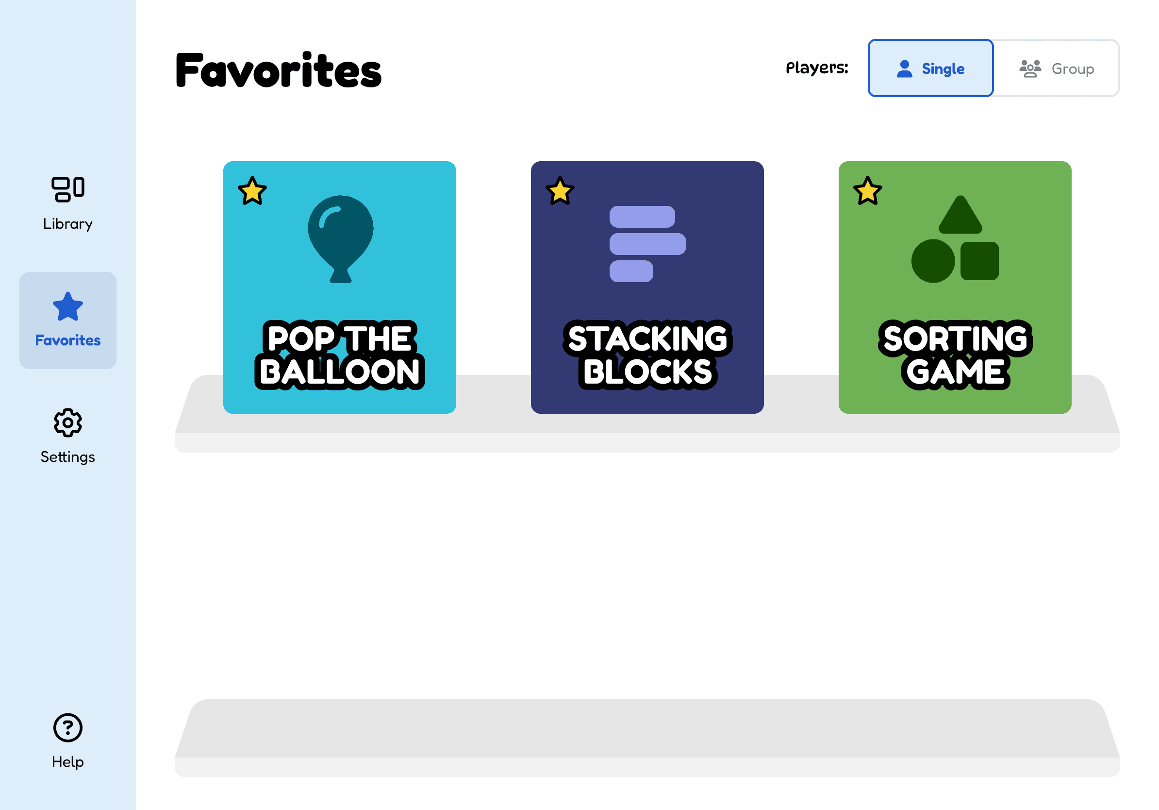 The Favorites screen, showing three starred games.