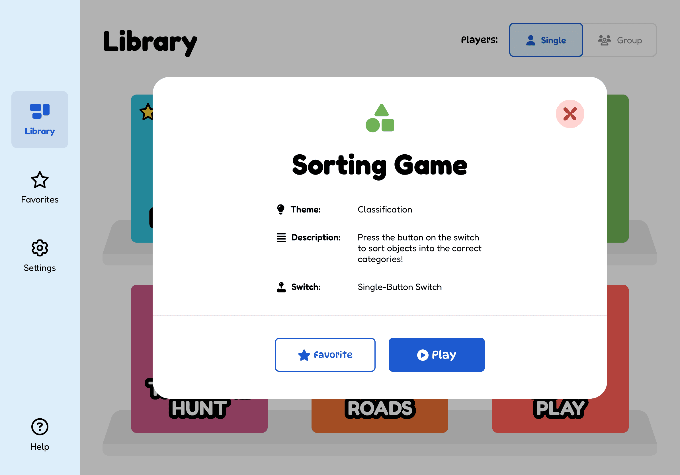 The Sorting Game card: sort objects into the correct categories.